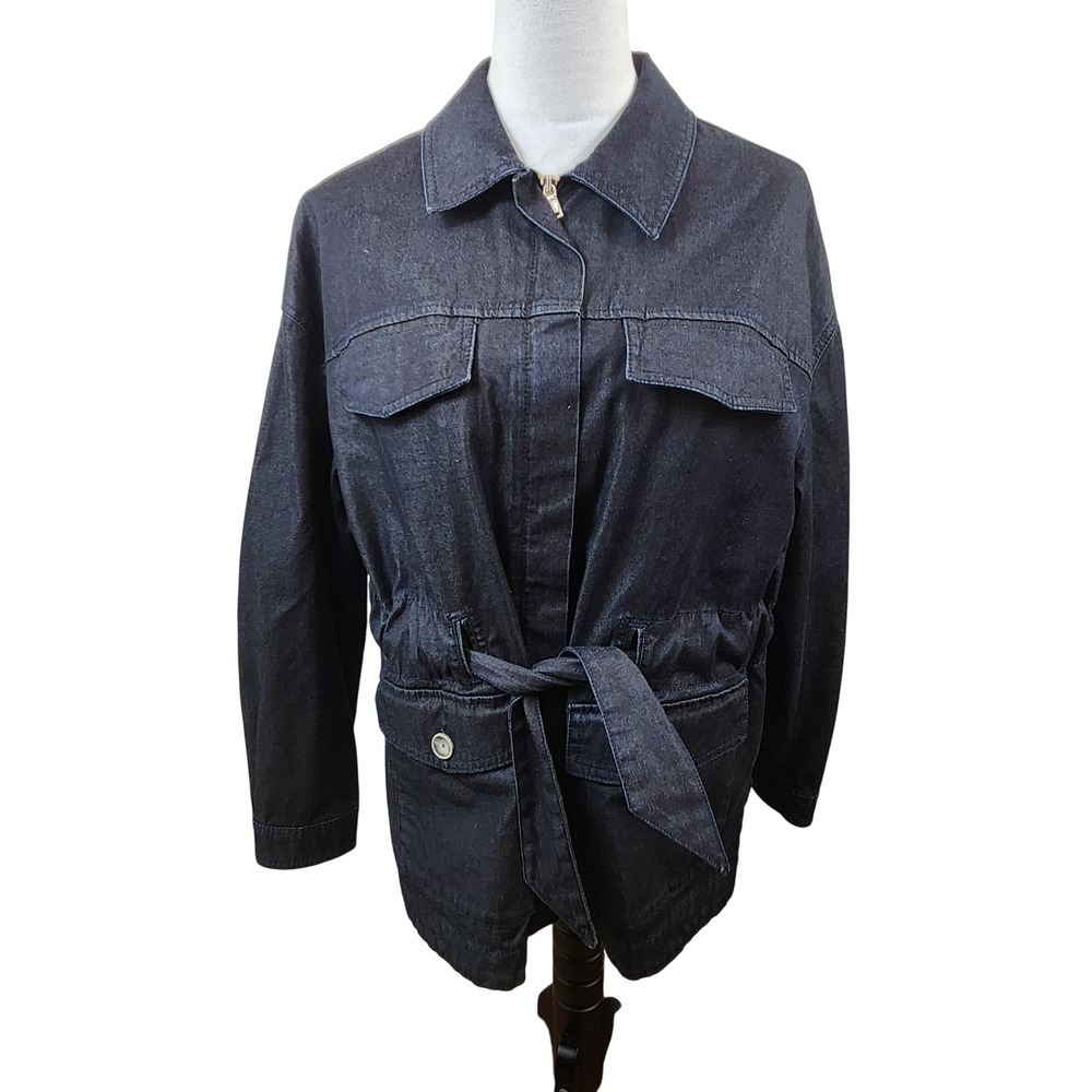 Massimo Dutti Womens Dark Wash Denim Utility Jacket Belted Size L